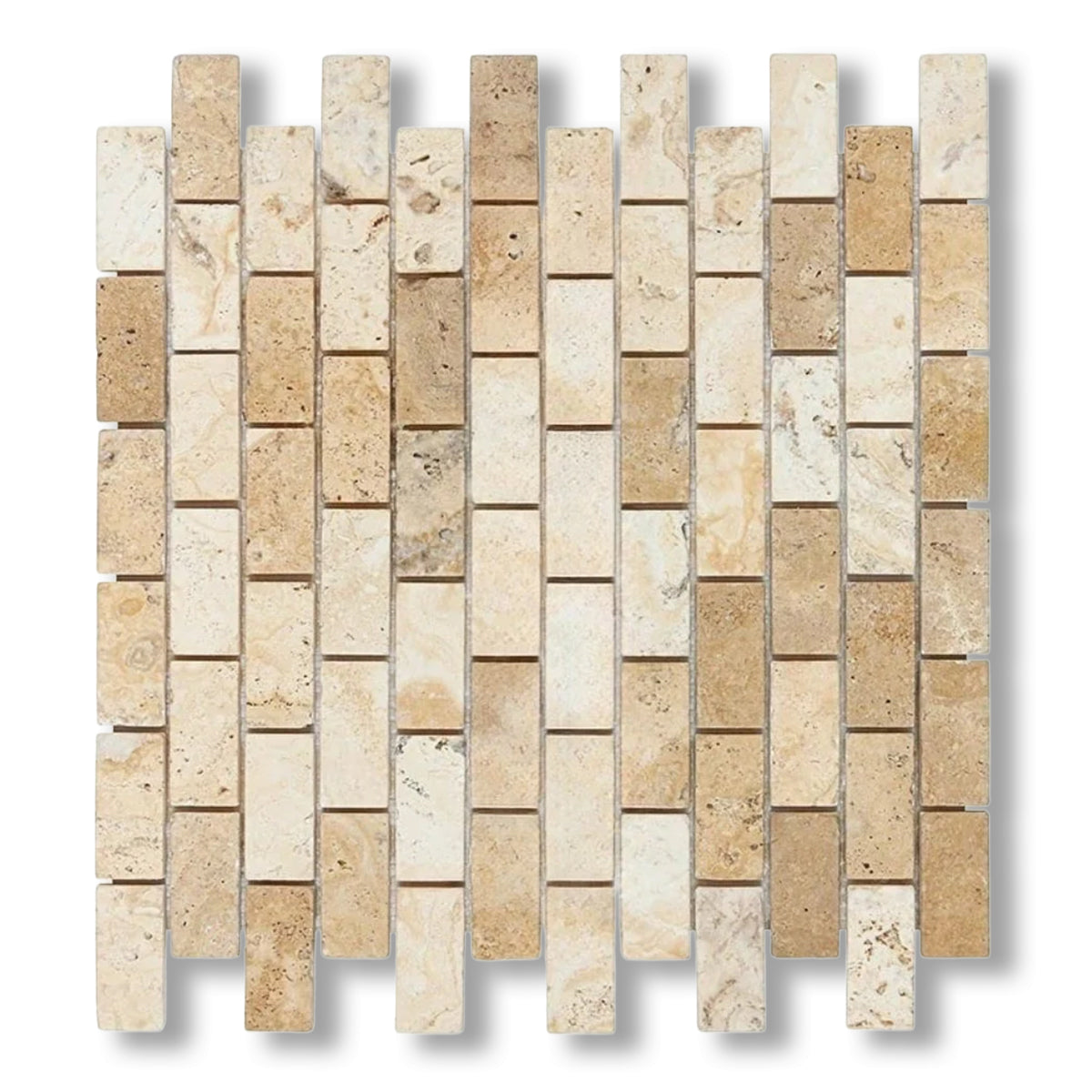 1x2 Latravonya Travertine Filled & Honed Brick Mosaic Tile - American Tile Depot
