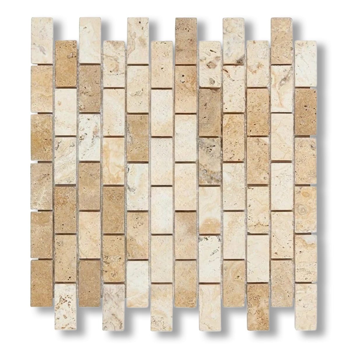 1x2 Latravonya Travertine Filled & Honed Brick Mosaic Tile - American Tile Depot