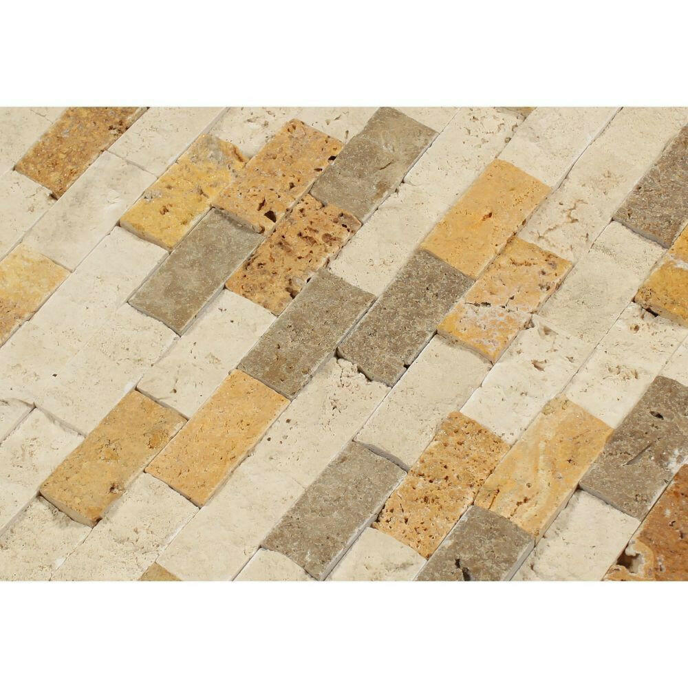 1x2 Mixed Travertine Split-Faced Brick Mosaic Tile 1x2 Mixed Travertine Split-Faced Brick Mosaic Tile - American Tile Depot