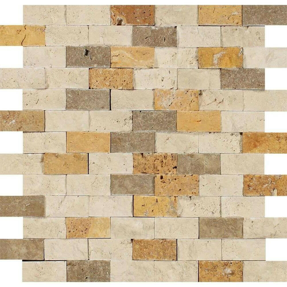 1x2 Mixed Travertine Split-Faced Brick Mosaic Tile 1x2 Mixed Travertine Split-Faced Brick Mosaic Tile - American Tile Depot