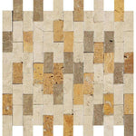 1x2 Mixed Travertine Split-Faced Brick Mosaic Tile 1x2 Mixed Travertine Split-Faced Brick Mosaic Tile - American Tile Depot