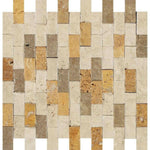 1x2 Mixed Travertine Split-Faced Brick Mosaic Tile 1x2 Mixed Travertine Split-Faced Brick Mosaic Tile - American Tile Depot
