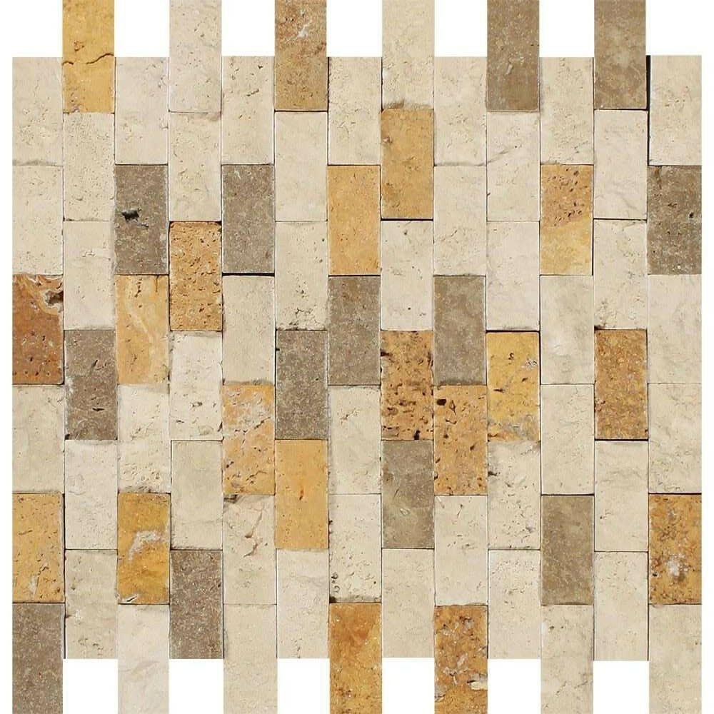 1x2 Mixed Travertine Split-Faced Brick Mosaic Tile 1x2 Mixed Travertine Split-Faced Brick Mosaic Tile - American Tile Depot