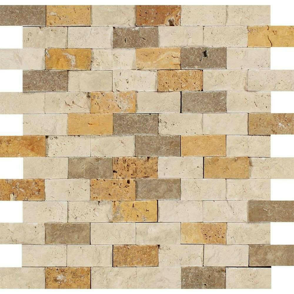 1x2 Mixed Travertine Split-Faced Brick Mosaic Tile 1x2 Mixed Travertine Split-Faced Brick Mosaic Tile - American Tile Depot
