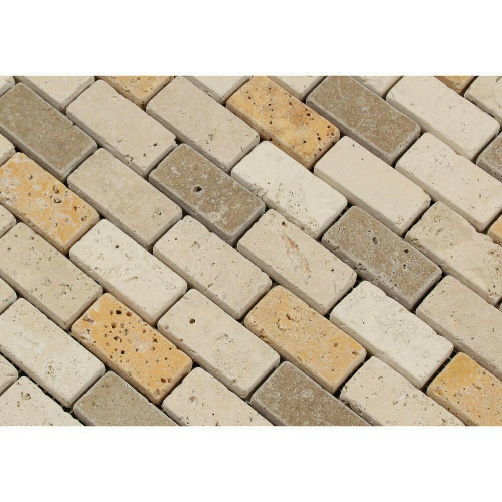 1x2 Mixed Travertine Tumbled Brick Mosaic Tile 1x2 Mixed Travertine Tumbled Brick Mosaic Tile - American Tile Depot