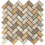 1x2 Mixed Travertine Tumbled Herringbone Mosaic Tile 1x2 Mixed Travertine Tumbled Herringbone Mosaic Tile - American Tile Depot