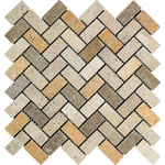 1x2 Mixed Travertine Tumbled Herringbone Mosaic Tile 1x2 Mixed Travertine Tumbled Herringbone Mosaic Tile - American Tile Depot
