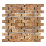 1x2 Noce Travertine Filled & Honed Brick Mosaic Tile 1x2 Noce Travertine Filled & Honed Brick Mosaic Tile - American Tile Depot