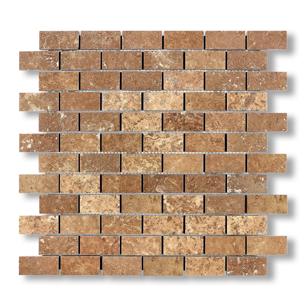 1x2 Noce Travertine Filled & Honed Brick Mosaic Tile