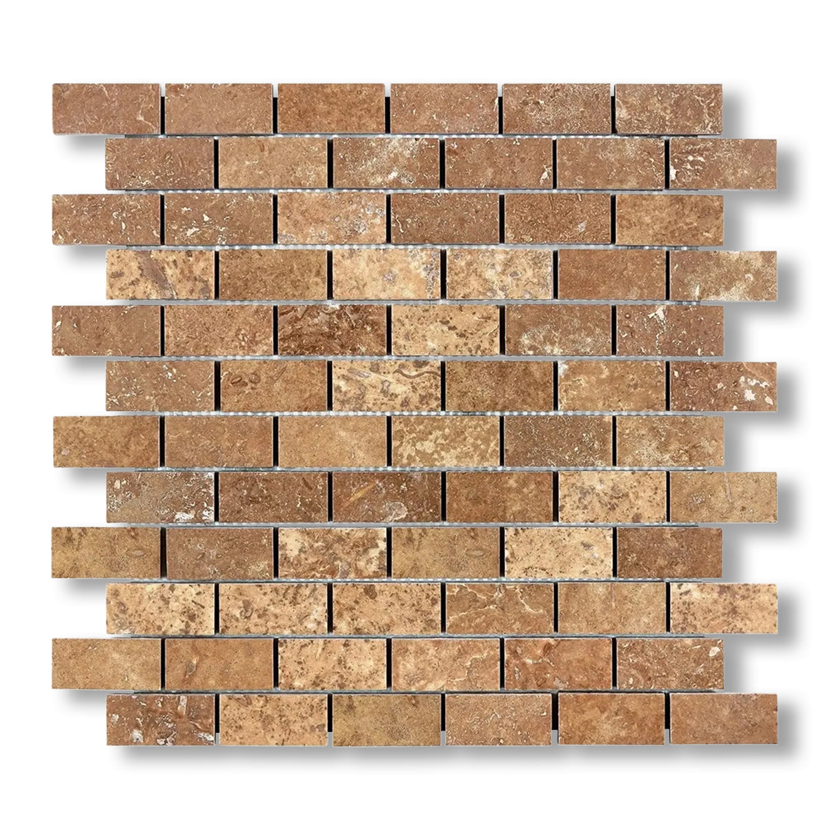 1x2 Noce Travertine Filled & Honed Brick Mosaic Tile - American Tile Depot