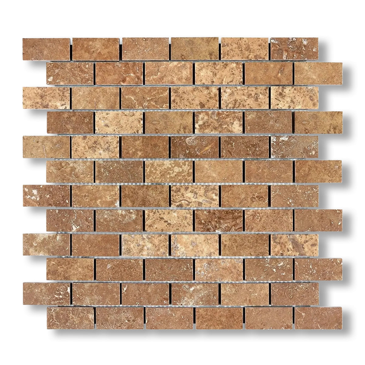 1x2 Noce Travertine Filled & Honed Brick Mosaic Tile - American Tile Depot