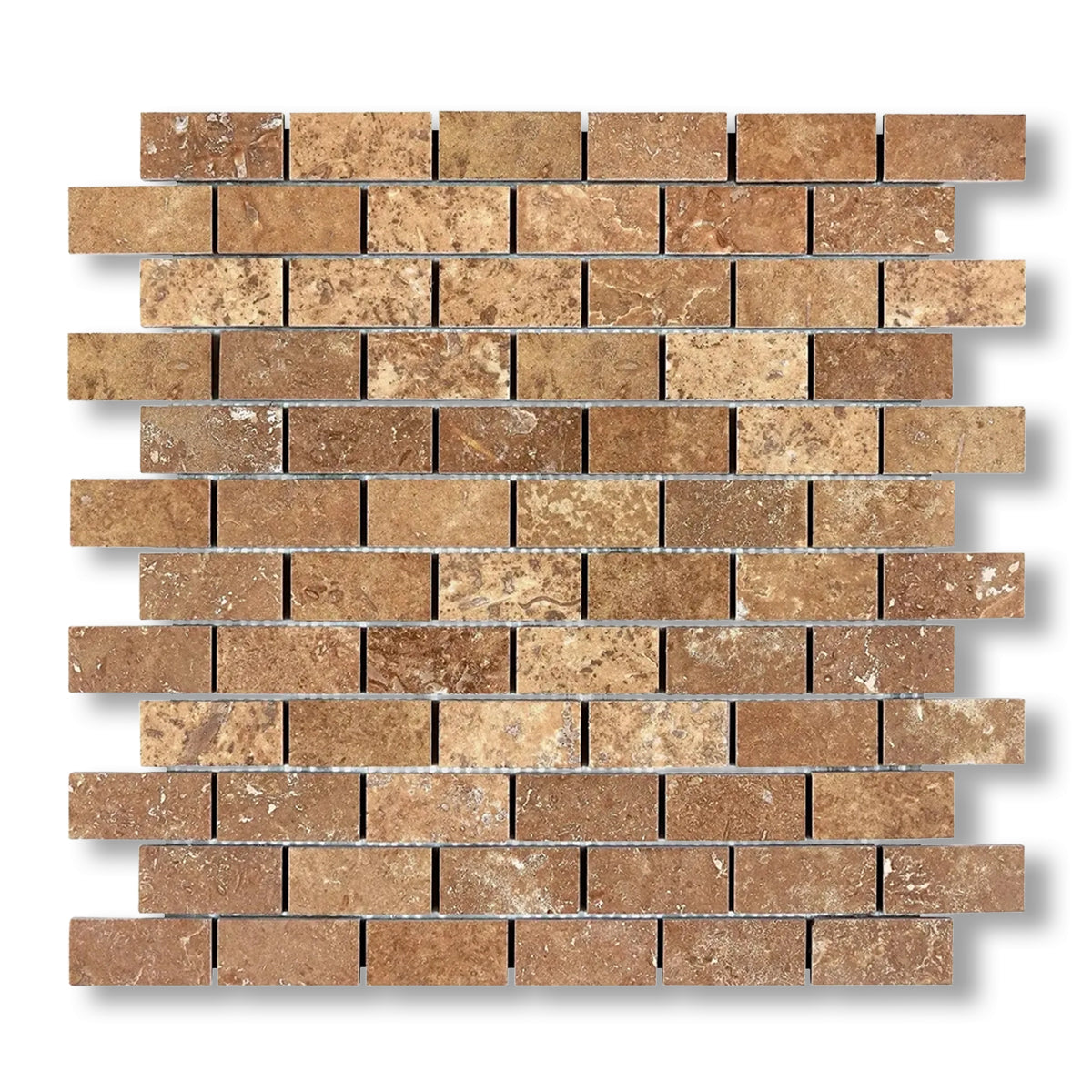1x2 Noce Travertine Filled & Honed Brick Mosaic Tile