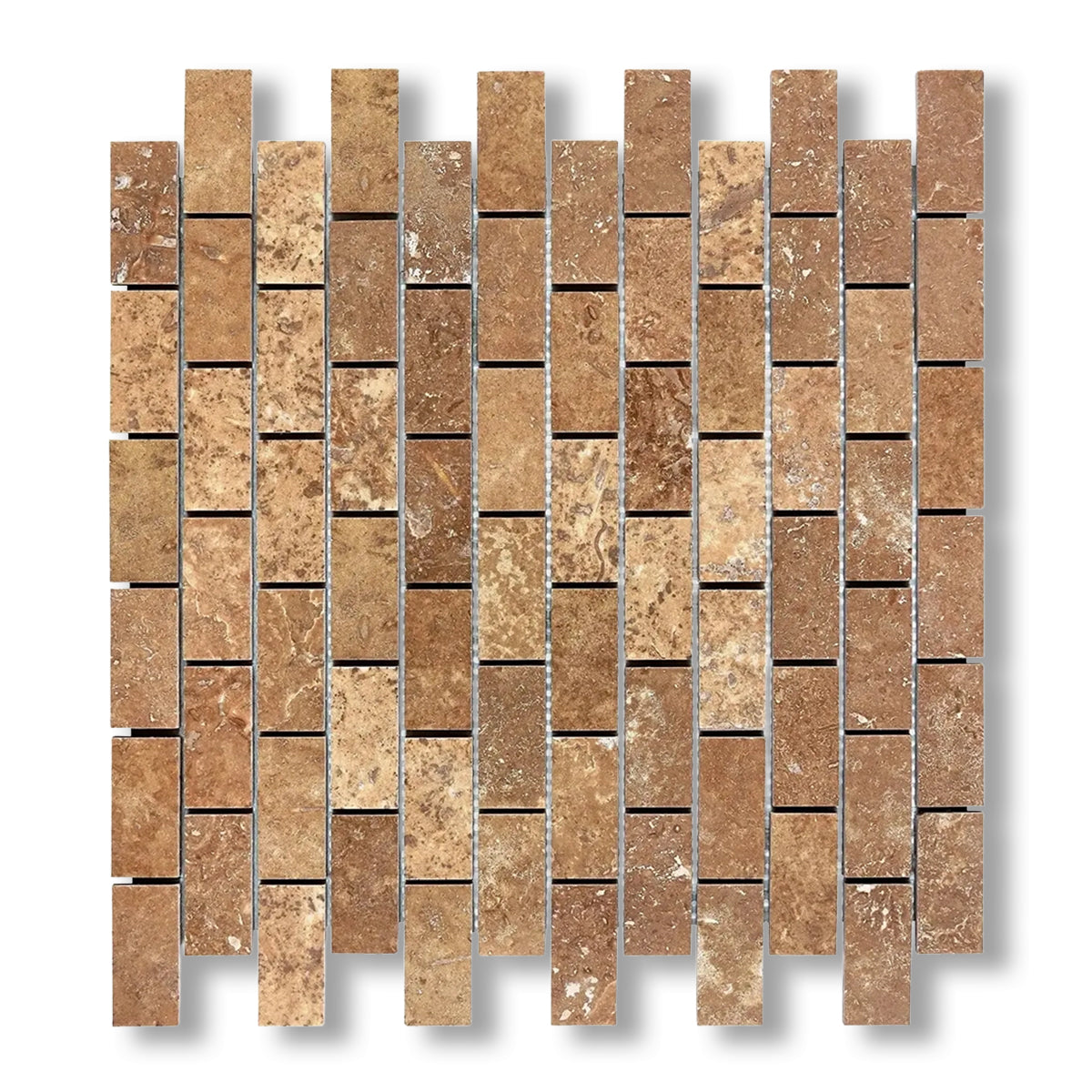 1x2 Noce Travertine Filled & Honed Brick Mosaic Tile - American Tile Depot