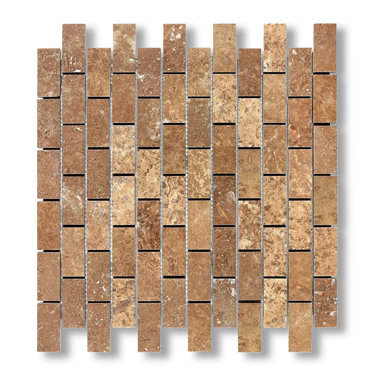 1x2 Noce Travertine Filled & Honed Brick Mosaic Tile - American Tile Depot
