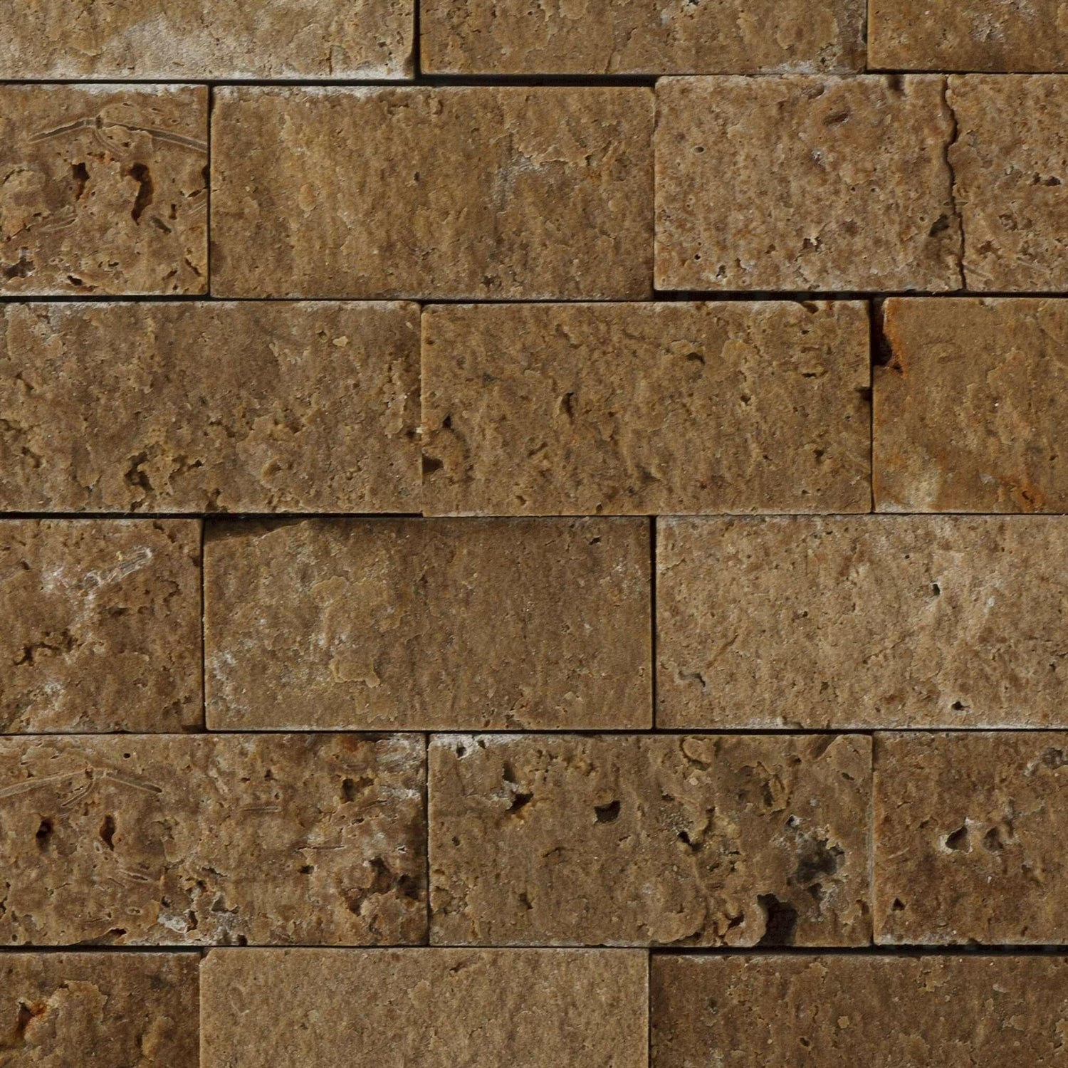 1x2 Noce Travertine Split-Faced Brick Mosaic Tile 1x2 Noce Travertine Split-Faced Brick Mosaic Tile - American Tile Depot