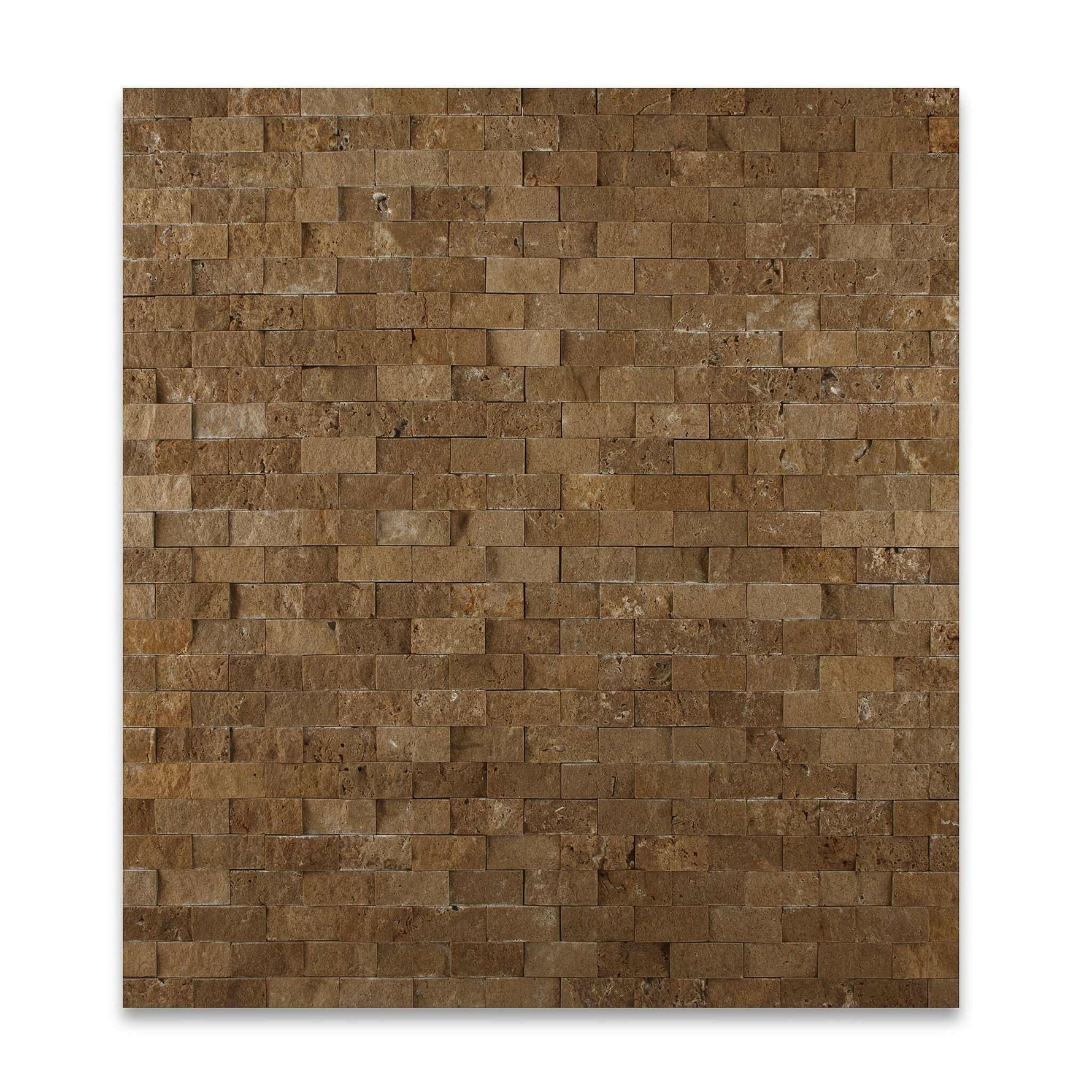 1x2 Noce Travertine Split-Faced Brick Mosaic Tile 1x2 Noce Travertine Split-Faced Brick Mosaic Tile - American Tile Depot