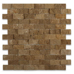 1x2 Noce Travertine Split-Faced Brick Mosaic Tile 1x2 Noce Travertine Split-Faced Brick Mosaic Tile - American Tile Depot