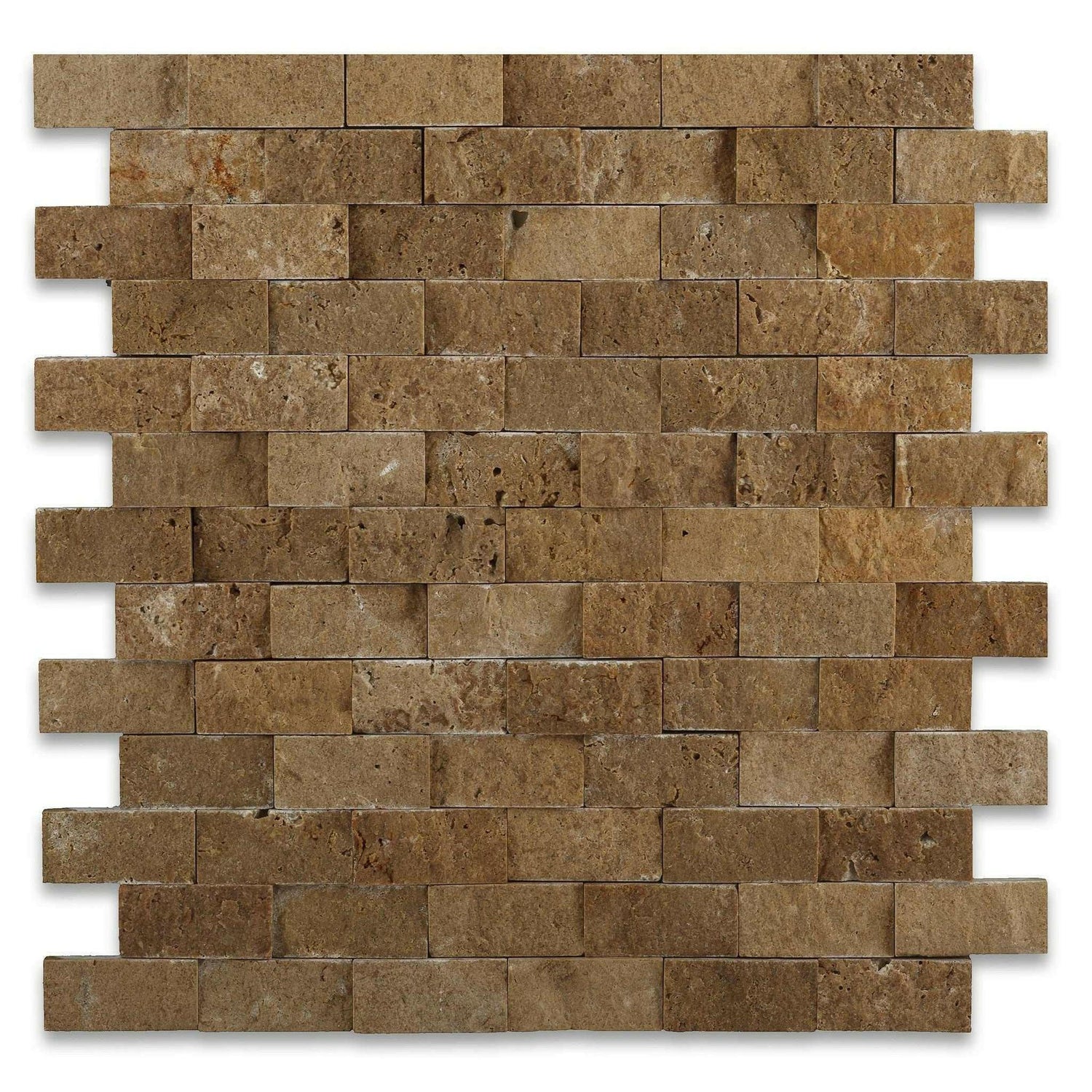 1x2 Noce Travertine Split-Faced Brick Mosaic Tile 1x2 Noce Travertine Split-Faced Brick Mosaic Tile - American Tile Depot