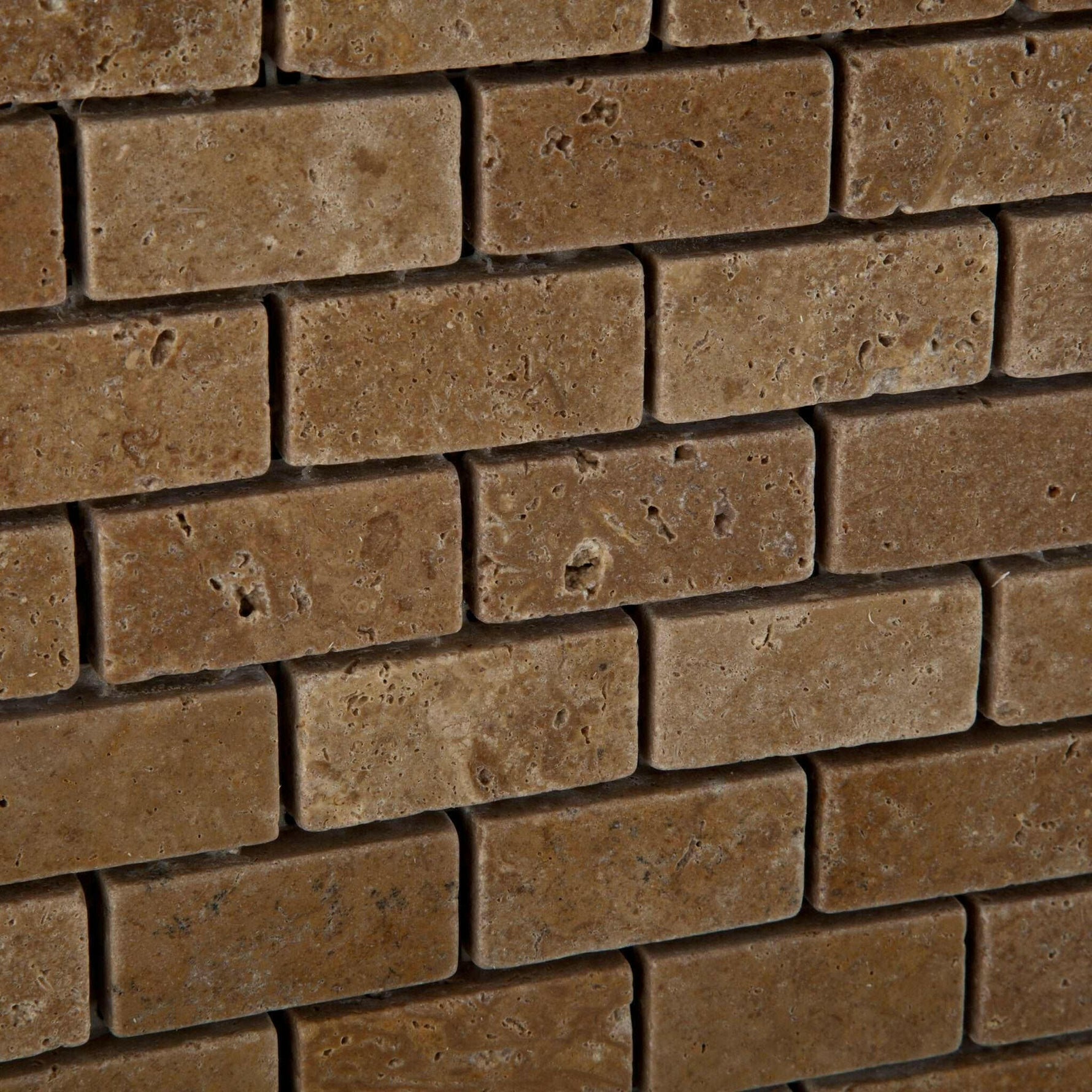 1x2 Noce Travertine Tumbled Brick Mosaic Tile 1x2 Noce Travertine Tumbled Brick Mosaic Tile - American Tile Depot
