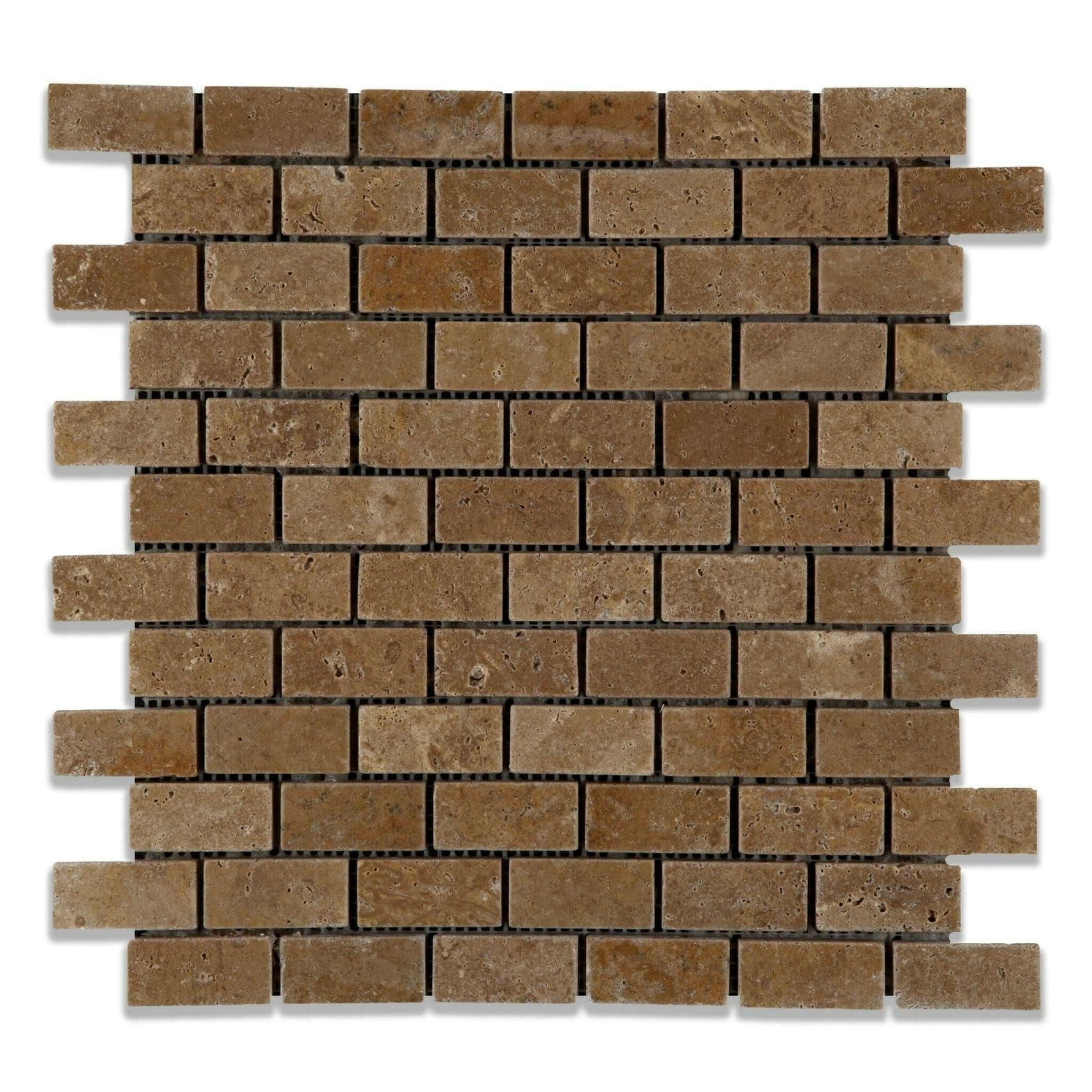 1x2 Noce Travertine Tumbled Brick Mosaic Tile 1x2 Noce Travertine Tumbled Brick Mosaic Tile - American Tile Depot