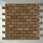 1x2 Noce Travertine Tumbled Brick Mosaic Tile 1x2 Noce Travertine Tumbled Brick Mosaic Tile - American Tile Depot