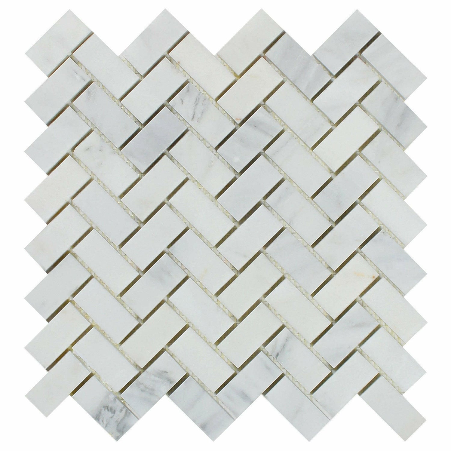 1x2 Oriental White / Asian Statuary Marble Honed Herringbone Mosaic Tile 1x2 Oriental White / Asian Statuary Marble Honed Herringbone Mosaic Tile - American Tile Depot