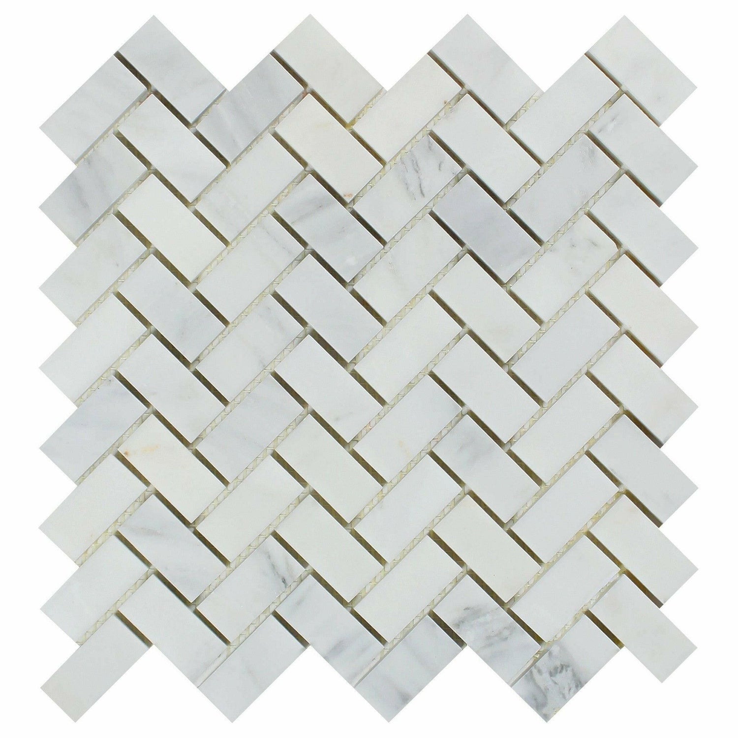 1x2 Oriental White / Asian Statuary Marble Honed Herringbone Mosaic Tile 1x2 Oriental White / Asian Statuary Marble Honed Herringbone Mosaic Tile - American Tile Depot