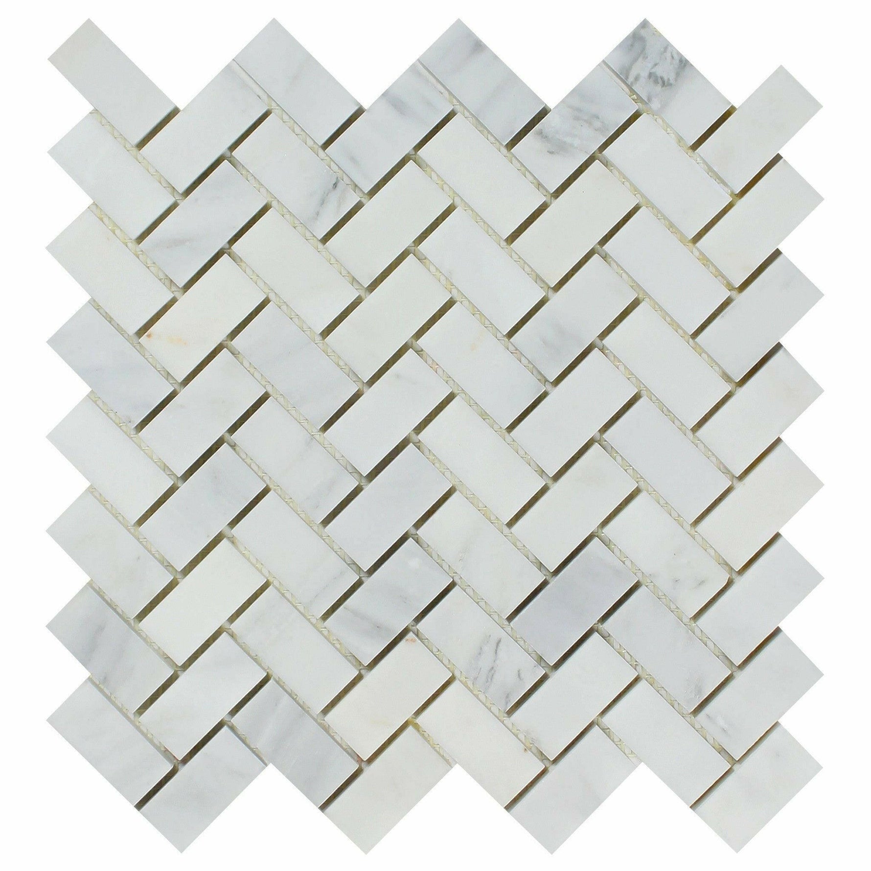 1x2 Oriental White / Asian Statuary Marble Polished Herringbone Mosaic Tile 1x2 Oriental White / Asian Statuary Marble Polished Herringbone Mosaic Tile - American Tile Depot