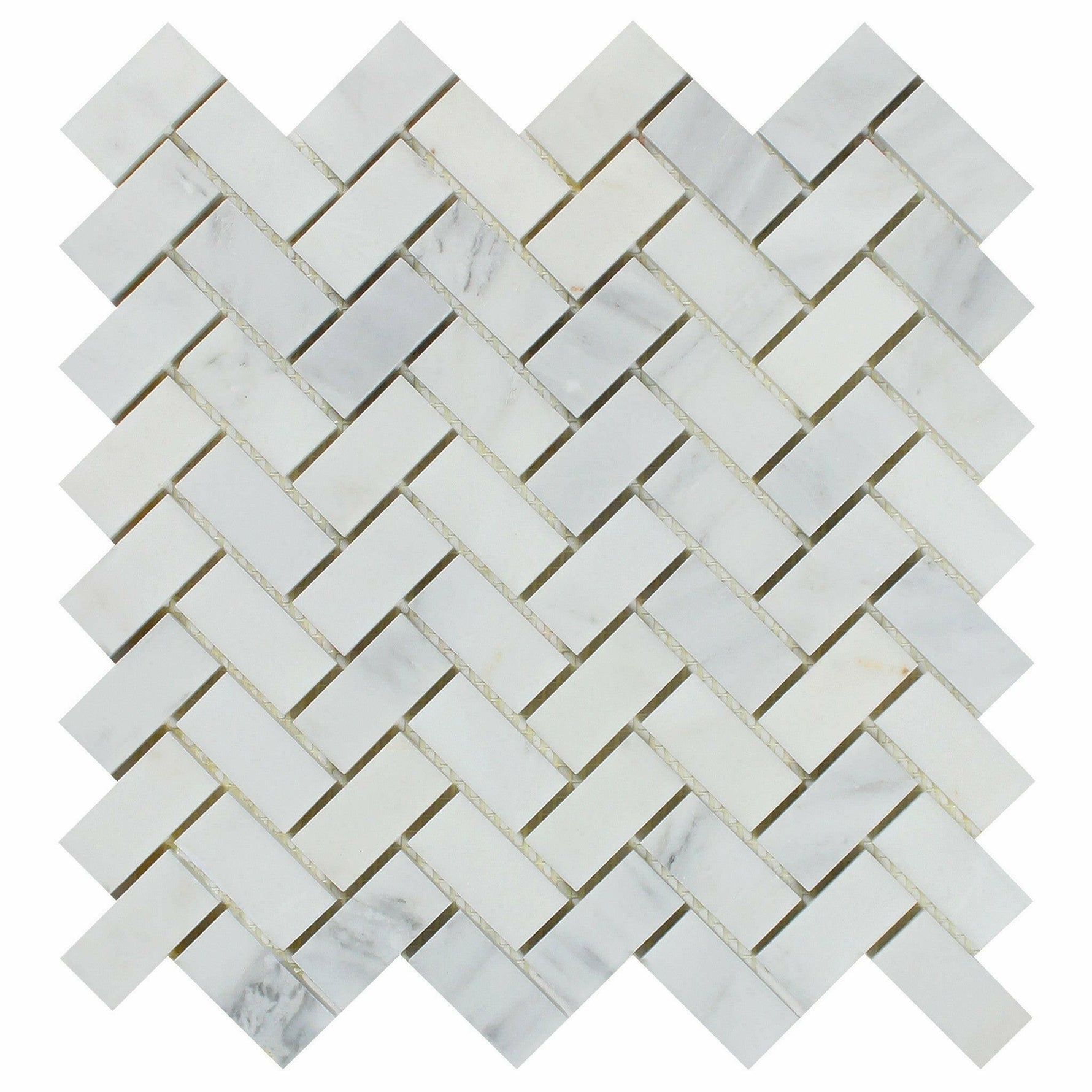 1x2 Oriental White / Asian Statuary Marble Polished Herringbone Mosaic Tile 1x2 Oriental White / Asian Statuary Marble Polished Herringbone Mosaic Tile - American Tile Depot