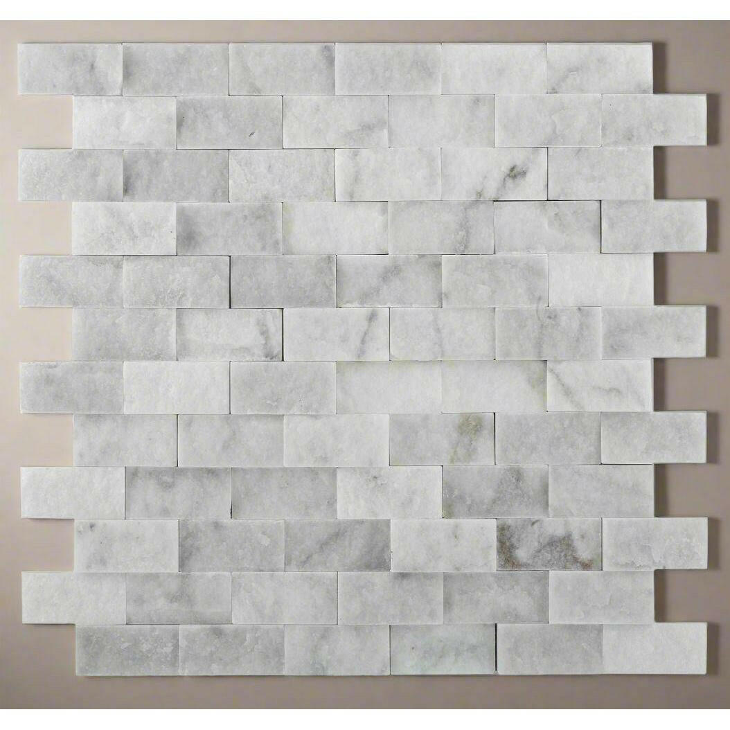 1x2 Oriental White / Asian Statuary Marble Split-Faced Mosaic Tile - American Tile Depot