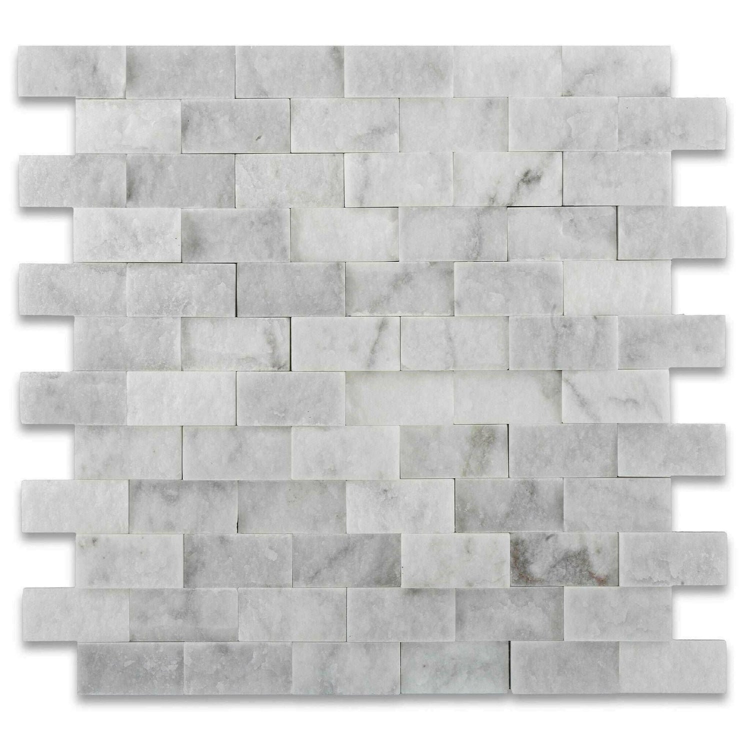 1x2 Oriental White / Asian Statuary Marble Split-Faced Mosaic Tile 1x2 Oriental White / Asian Statuary Marble Split-Faced Mosaic Tile - American Tile Depot