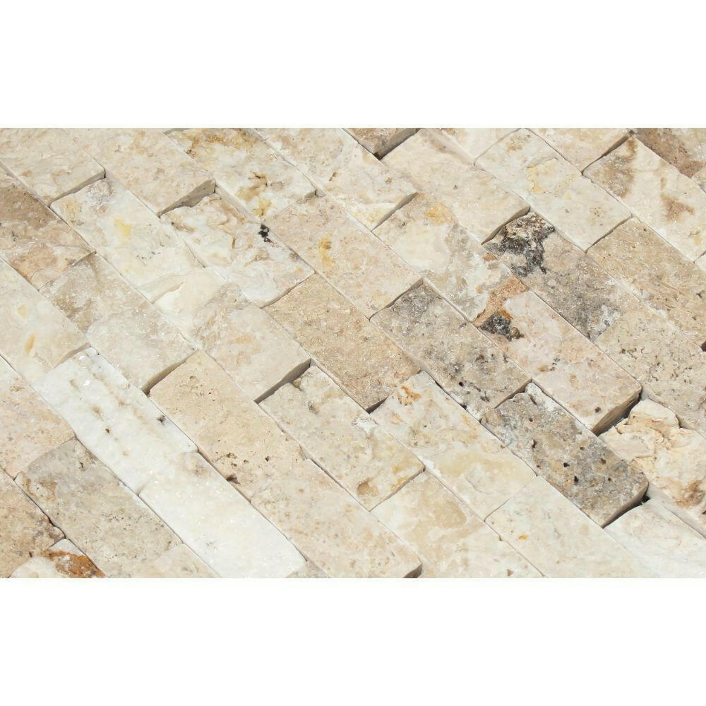 1x2 Philadelphia Travertine Split-Faced Brick Mosaic Tile 1x2 Philadelphia Travertine Split-Faced Brick Mosaic Tile - American Tile Depot