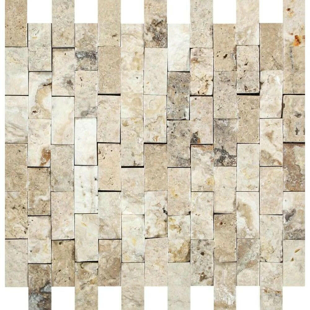 1x2 Philadelphia Travertine Split-Faced Brick Mosaic Tile 1x2 Philadelphia Travertine Split-Faced Brick Mosaic Tile - American Tile Depot