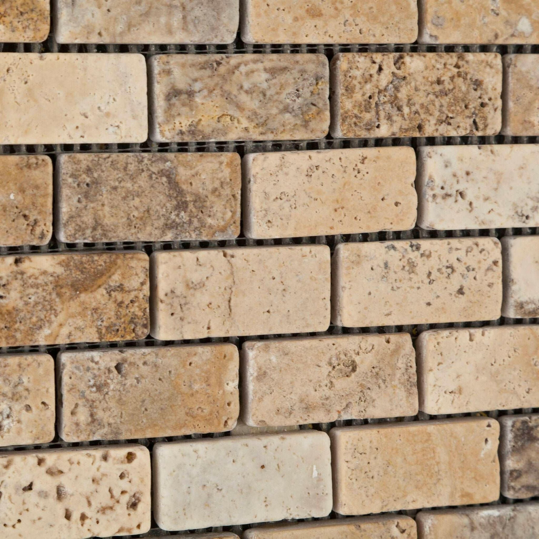 1x2 Philadelphia Travertine Tumbled Brick Mosaic Tile 1x2 Philadelphia Travertine Tumbled Brick Mosaic Tile - American Tile Depot