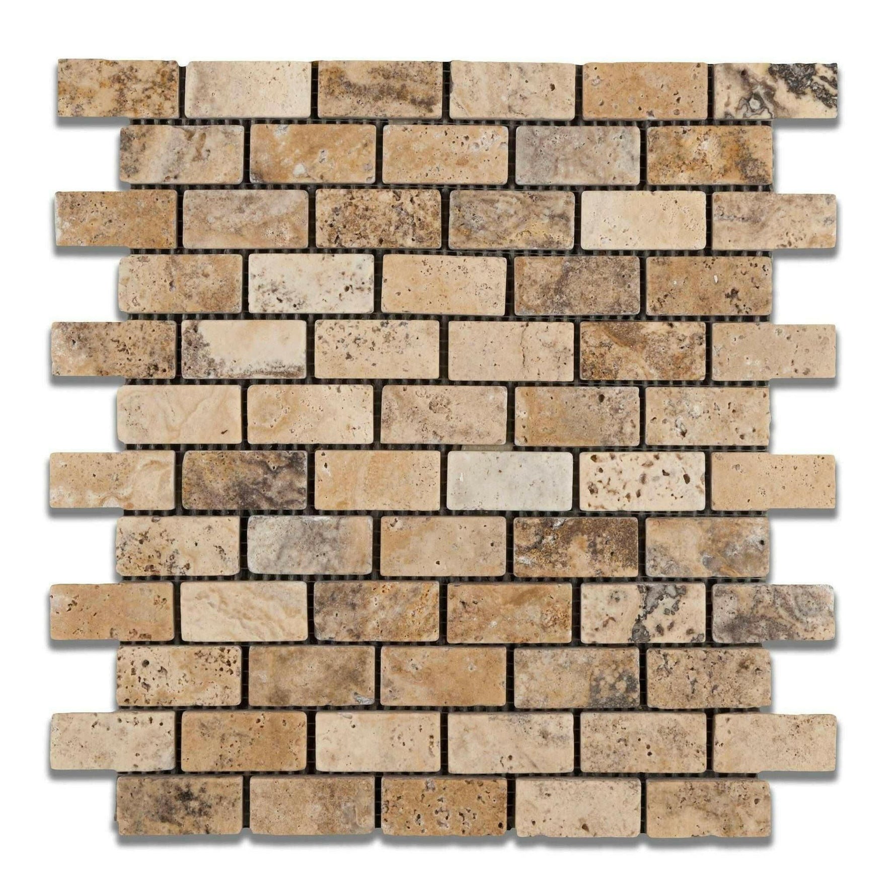 1x2 Philadelphia Travertine Tumbled Brick Mosaic Tile 1x2 Philadelphia Travertine Tumbled Brick Mosaic Tile - American Tile Depot