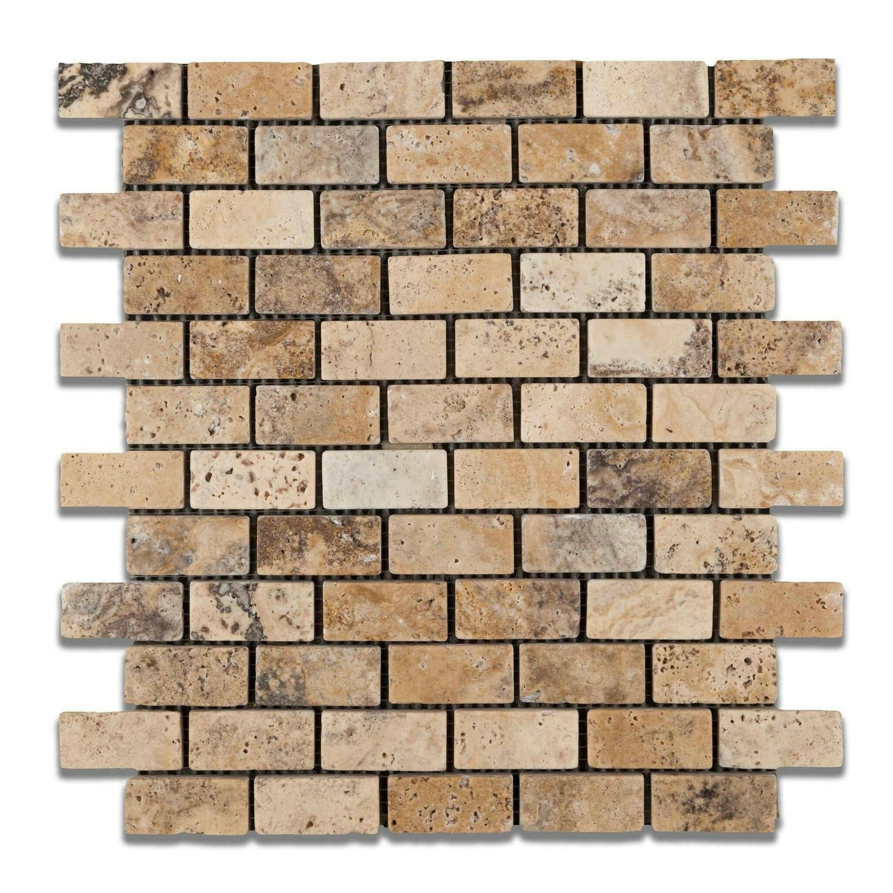 1x2 Philadelphia Travertine Tumbled Brick Mosaic Tile 1x2 Philadelphia Travertine Tumbled Brick Mosaic Tile - American Tile Depot