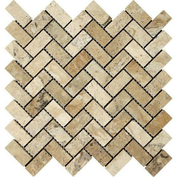 1x2 Philadelphia Travertine Tumbled Herringbone Mosaic Tile 1x2 Philadelphia Travertine Tumbled Herringbone Mosaic Tile - American Tile Depot