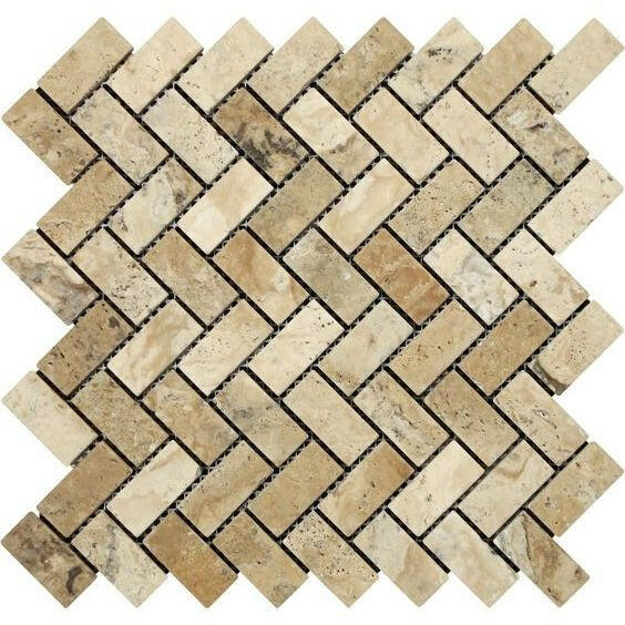 1x2 Philadelphia Travertine Tumbled Herringbone Mosaic Tile 1x2 Philadelphia Travertine Tumbled Herringbone Mosaic Tile - American Tile Depot