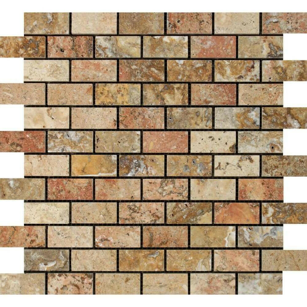1x2 Scabos Travertine Polished Brick Mosaic Tile 1x2 Scabos Travertine Polished Brick Mosaic Tile - American Tile Depot