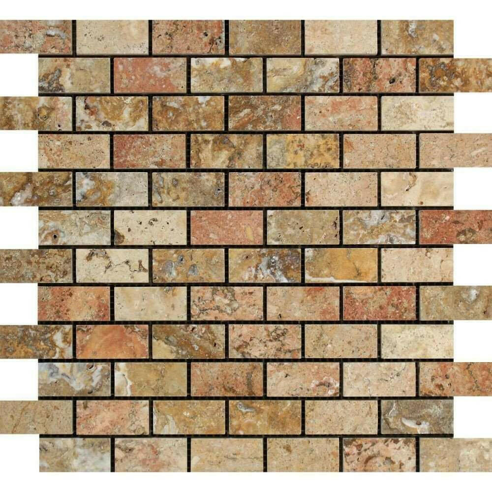 1x2 Scabos Travertine Polished Brick Mosaic Tile 1x2 Scabos Travertine Polished Brick Mosaic Tile - American Tile Depot
