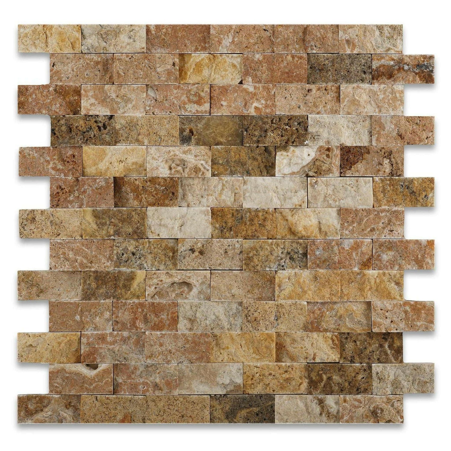 1x2 Scabos Travertine Split-Faced Brick Mosaic Tile 1x2 Scabos Travertine Split-Faced Brick Mosaic Tile - American Tile Depot
