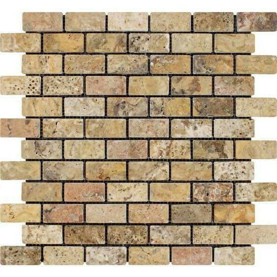 1x2 Scabos Travertine Tumbled Brick Mosaic Tile 1x2 Scabos Travertine Tumbled Brick Mosaic Tile - American Tile Depot