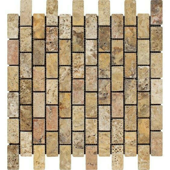 1x2 Scabos Travertine Tumbled Brick Mosaic Tile 1x2 Scabos Travertine Tumbled Brick Mosaic Tile - American Tile Depot