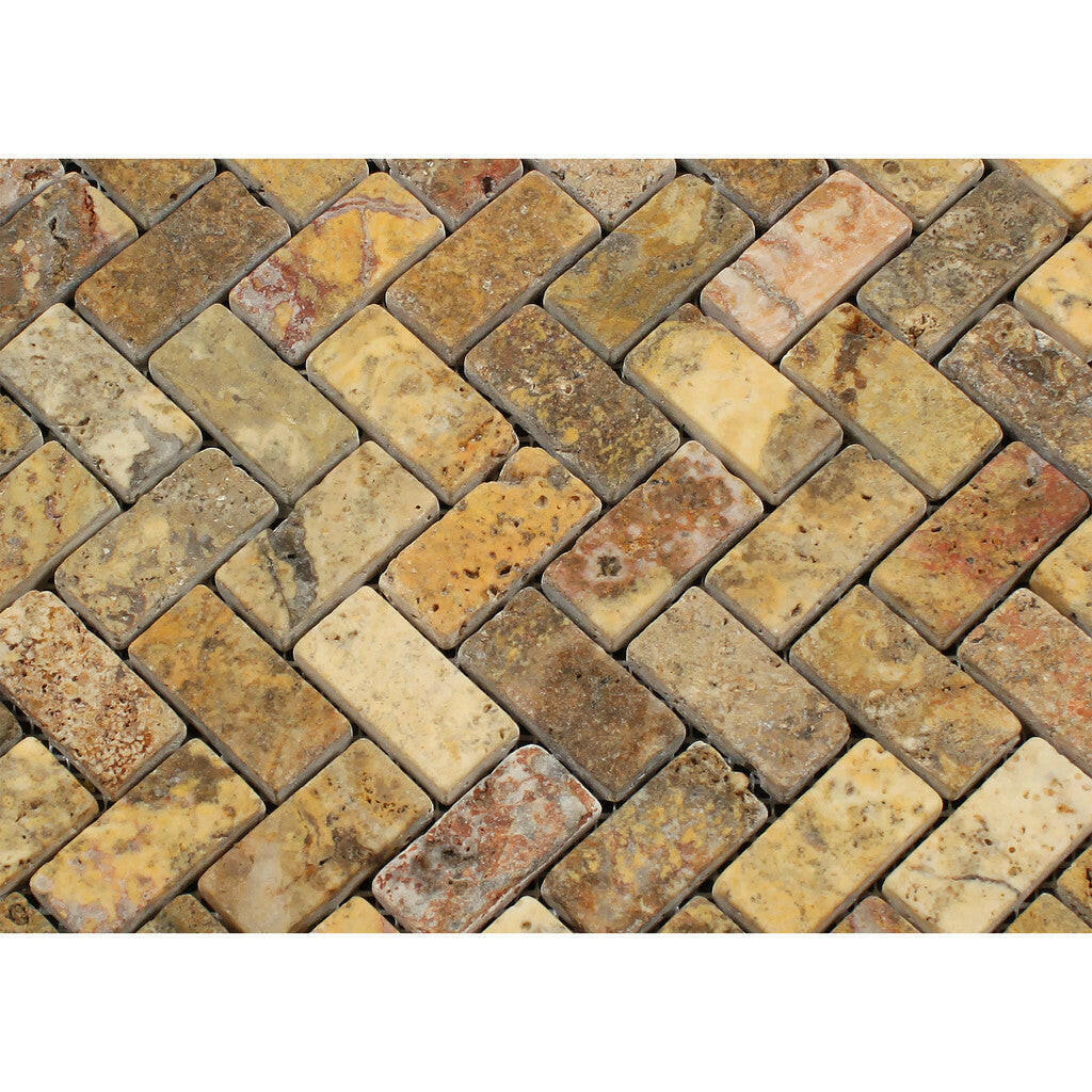 1x2 Scabos Travertine Tumbled Herringbone Mosaic Tile 1x2 Scabos Travertine Tumbled Herringbone Mosaic Tile - American Tile Depot