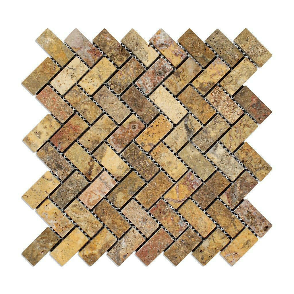 1x2 Scabos Travertine Tumbled Herringbone Mosaic Tile 1x2 Scabos Travertine Tumbled Herringbone Mosaic Tile - American Tile Depot