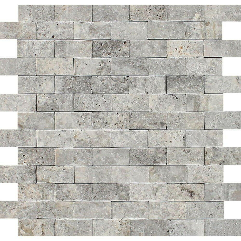 1x2 Silver Travertine Split-Faced Mosaic Tile 1x2 Silver Travertine Split-Faced Mosaic Tile - American Tile Depot