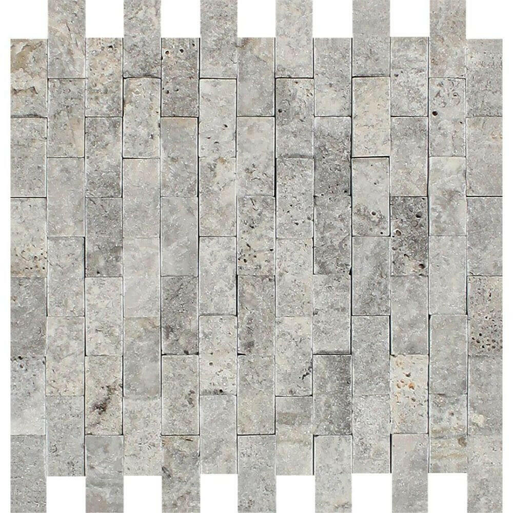 1x2 Silver Travertine Split-Faced Mosaic Tile 1x2 Silver Travertine Split-Faced Mosaic Tile - American Tile Depot