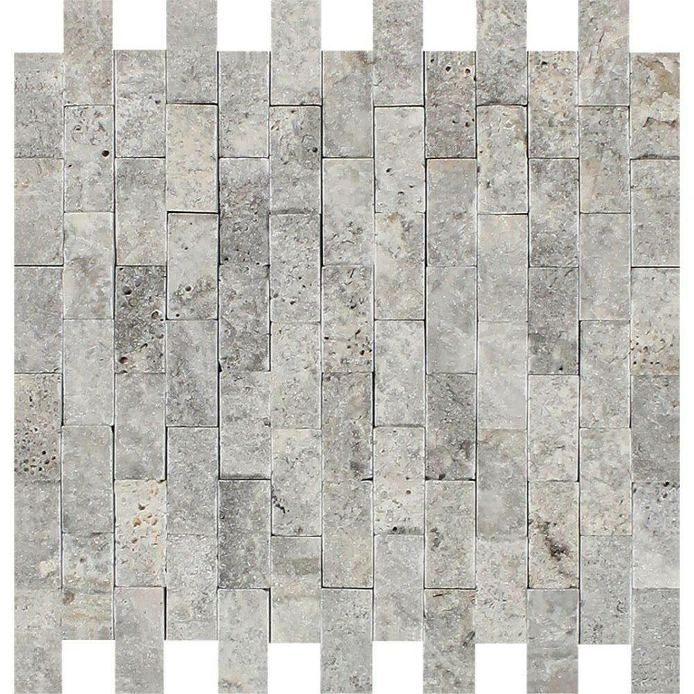 1x2 Silver Travertine Split-Faced Mosaic Tile 1x2 Silver Travertine Split-Faced Mosaic Tile - American Tile Depot