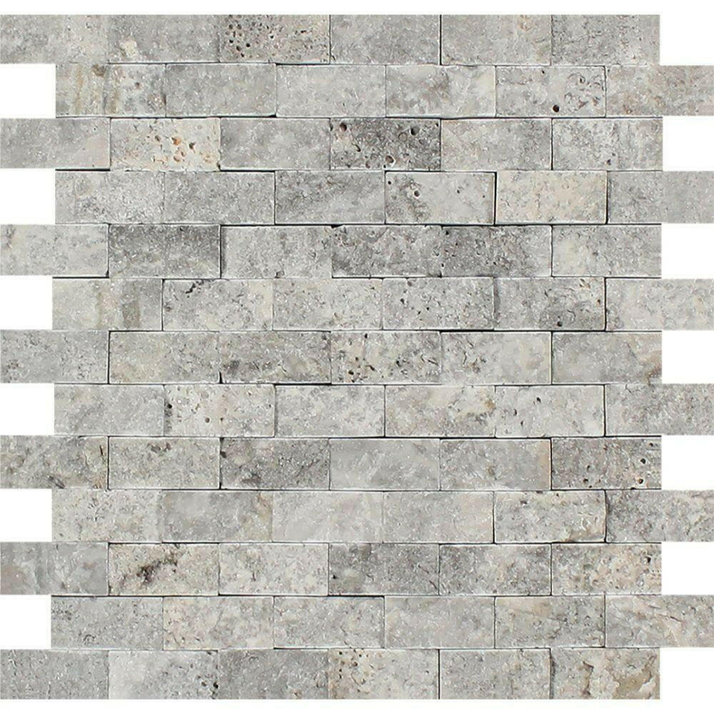 1x2 Silver Travertine Split-Faced Mosaic Tile 1x2 Silver Travertine Split-Faced Mosaic Tile - American Tile Depot