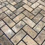 1x2 Silver Travertine Tumbled Herringbone Mosaic Tile 1x2 Silver Travertine Tumbled Herringbone Mosaic Tile - American Tile Depot